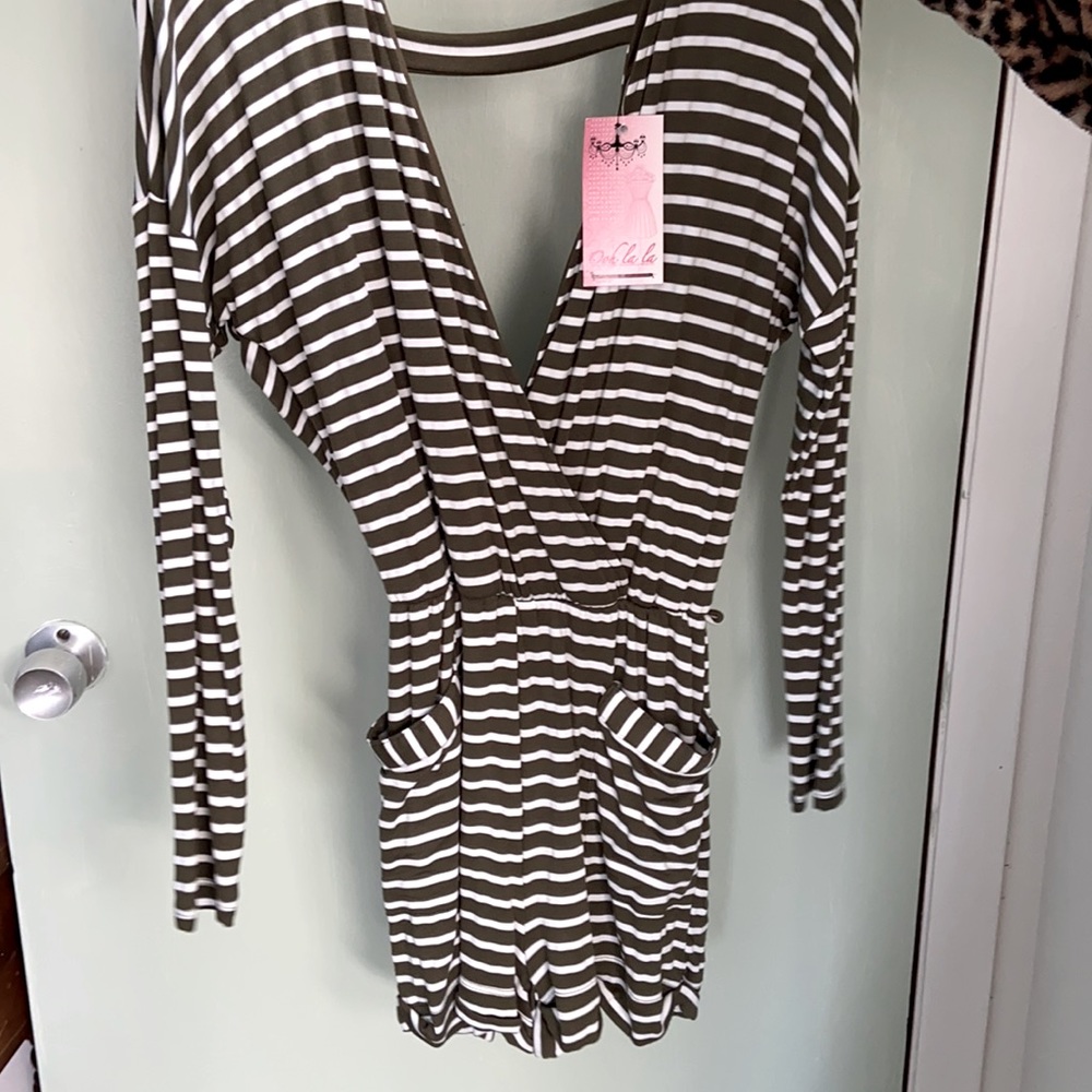 Olive striped romper
